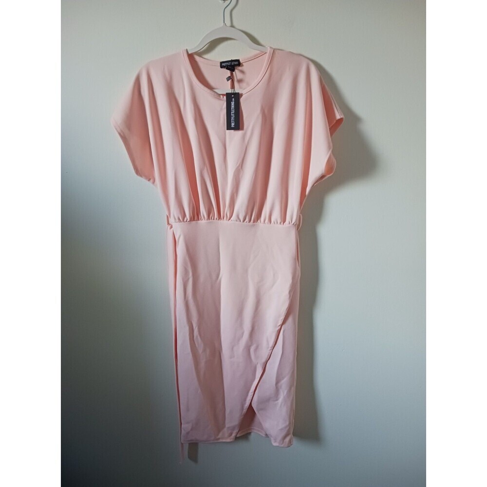 Prettylittlething Wrap Midi Dress Womens Pink Belted Waist Kimono Sleeve Size 8